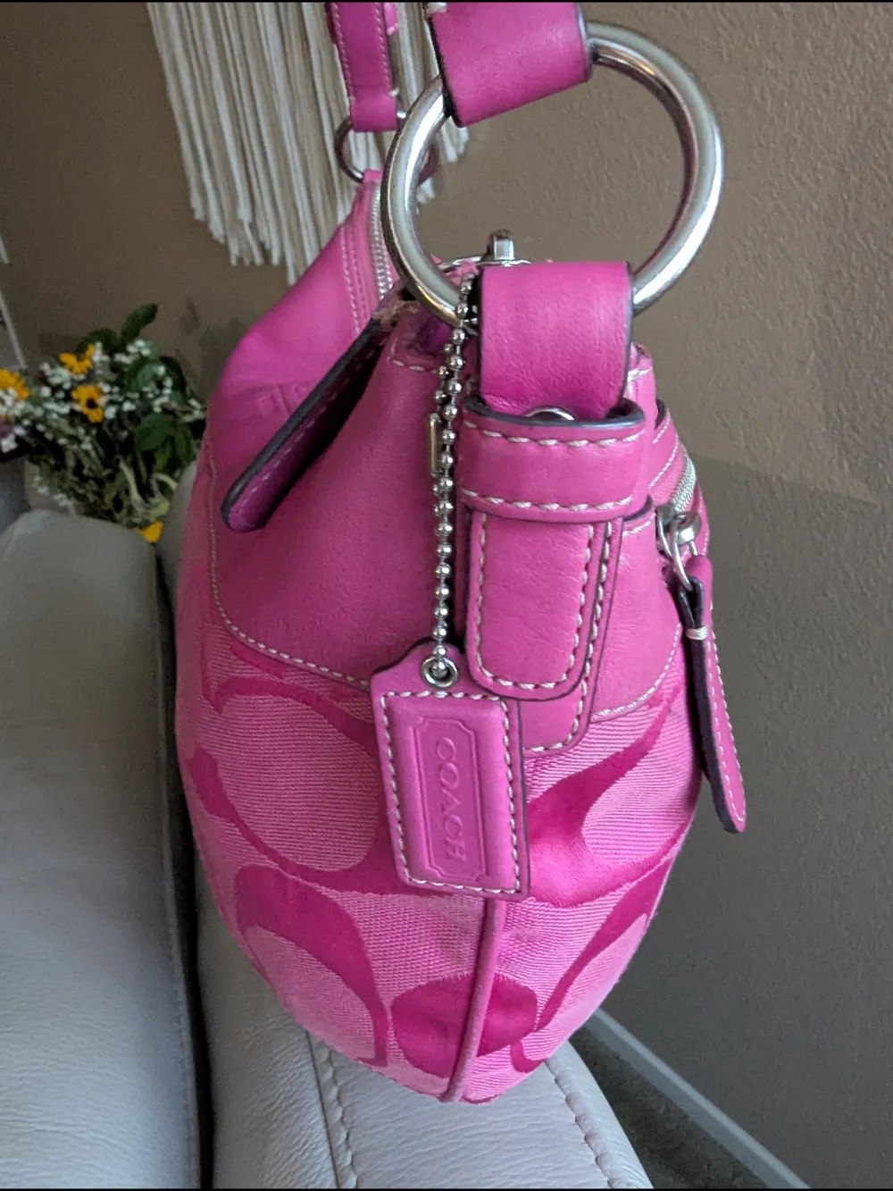 Coach Pink Signature Hobo Shoulder Bag